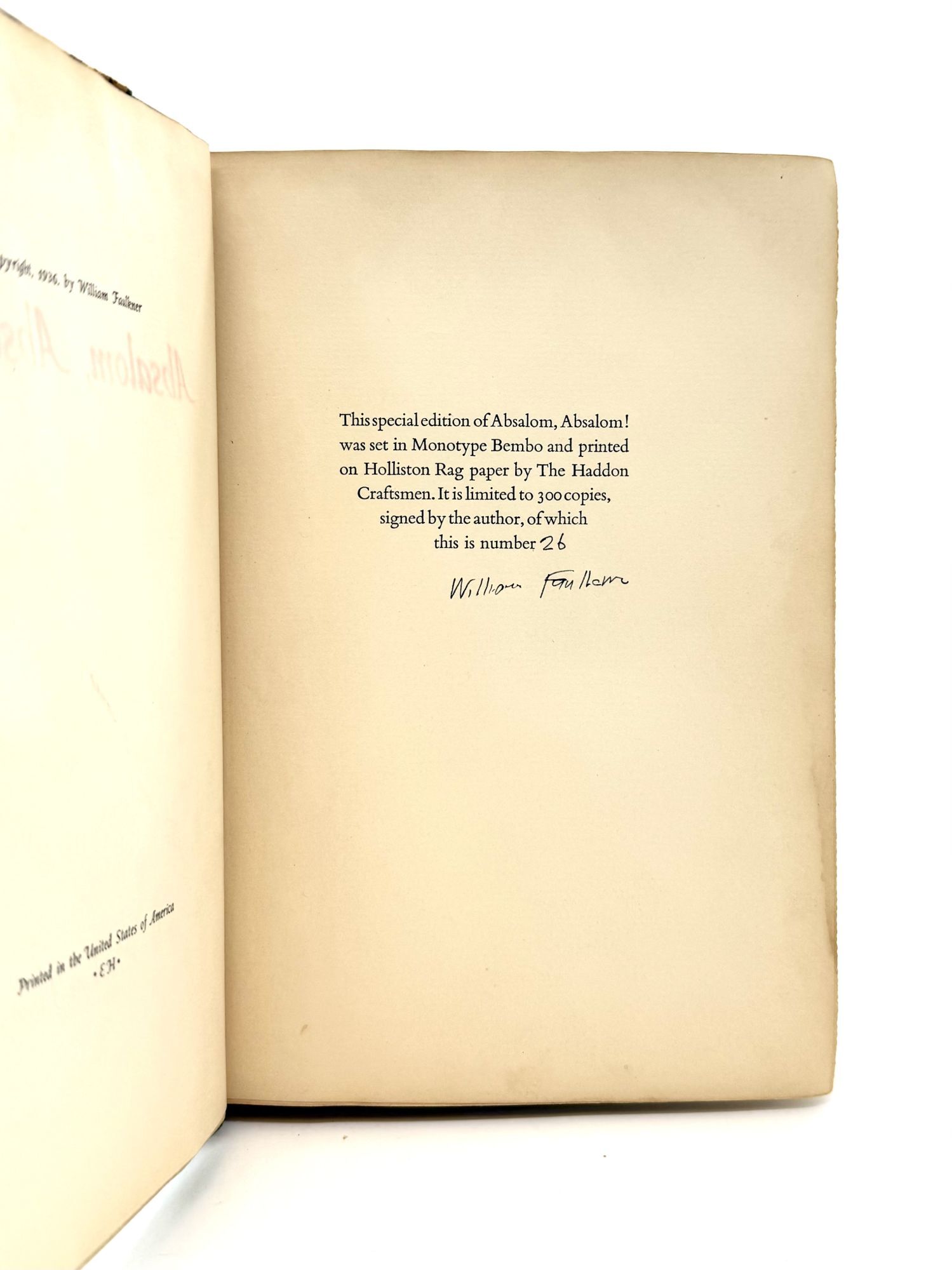 Absalom, Absalom! | William Faulkner | Signed First Edition, Limited ...